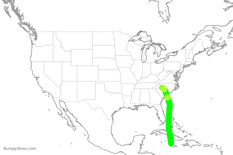 Turbulence forecast map for AAL1284, MBJ to CLT