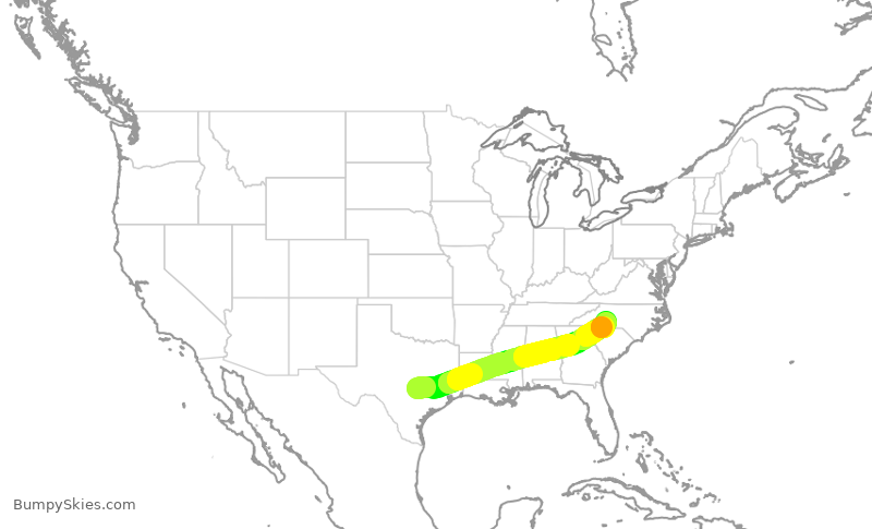 Turbulence forecast map for AAL1285, AUS to CLT
