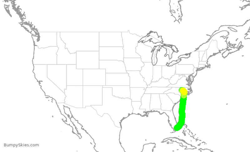 Turbulence forecast map for AAL1286, MIA to RDU