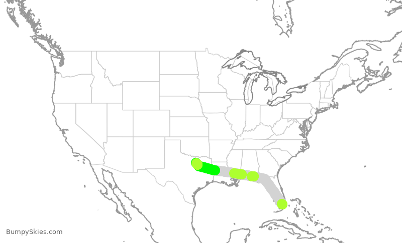 Turbulence forecast map for AAL1287, MIA to DFW
