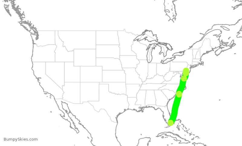 Turbulence forecast map for AAL1288, PHL to MIA