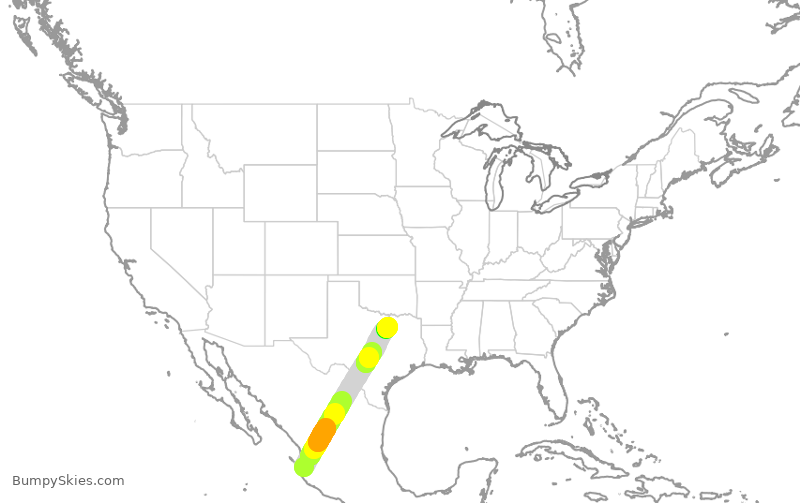 Turbulence forecast map for AAL1288, PVR to DFW