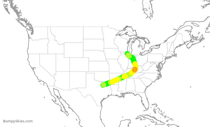 Turbulence forecast map for AAL1290, DFW to ORD