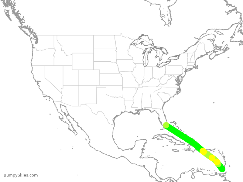 Turbulence forecast map for AAL1290, GPY to MIA