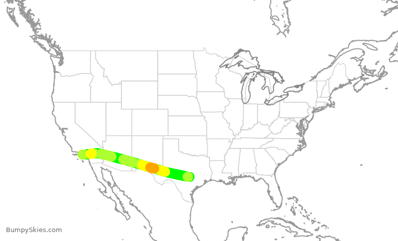 Turbulence forecast map for AAL1291, AUS to LAX