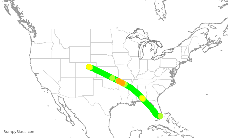 Turbulence forecast map for AAL1292, DEN to MIA