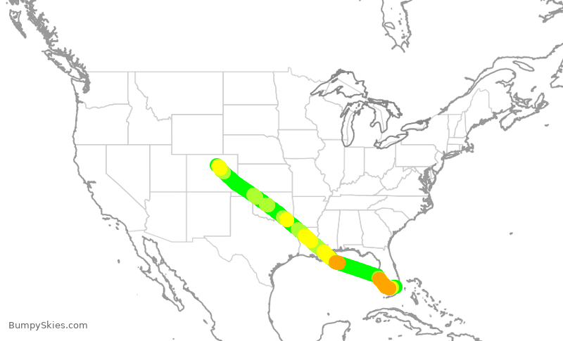 Turbulence forecast map for AAL1292, MIA to DEN