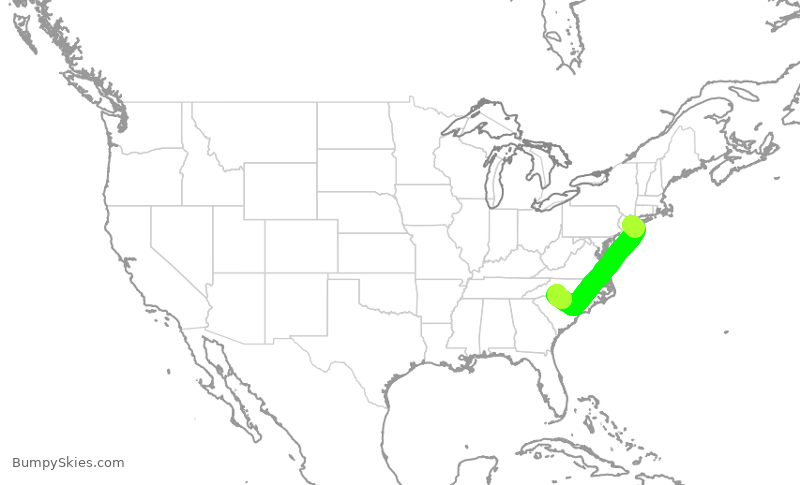 Turbulence forecast map for AAL1294, JFK to CLT