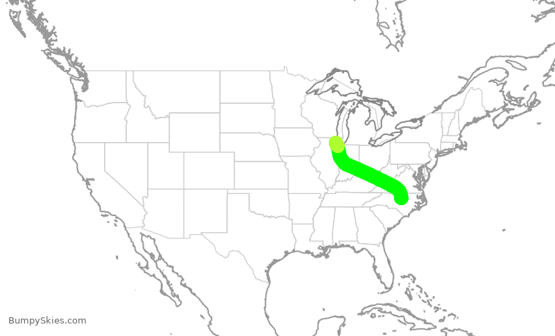 Turbulence forecast map for AAL1294, ORD to RDU