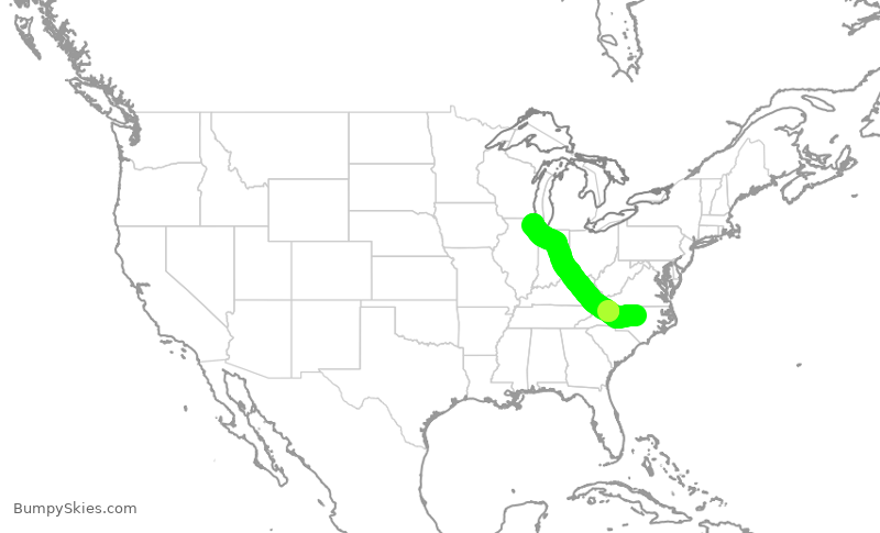 Turbulence forecast map for AAL1294, RDU to ORD