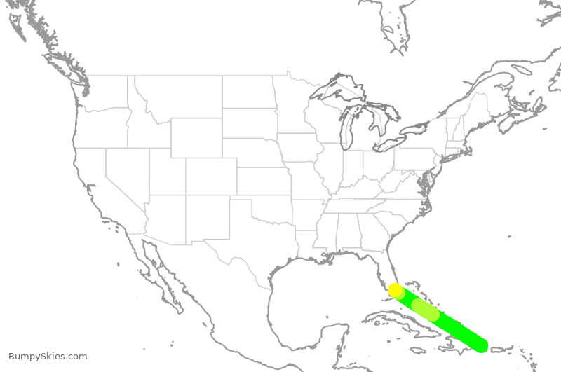 Turbulence forecast map for AAL1295, DPC to MIA