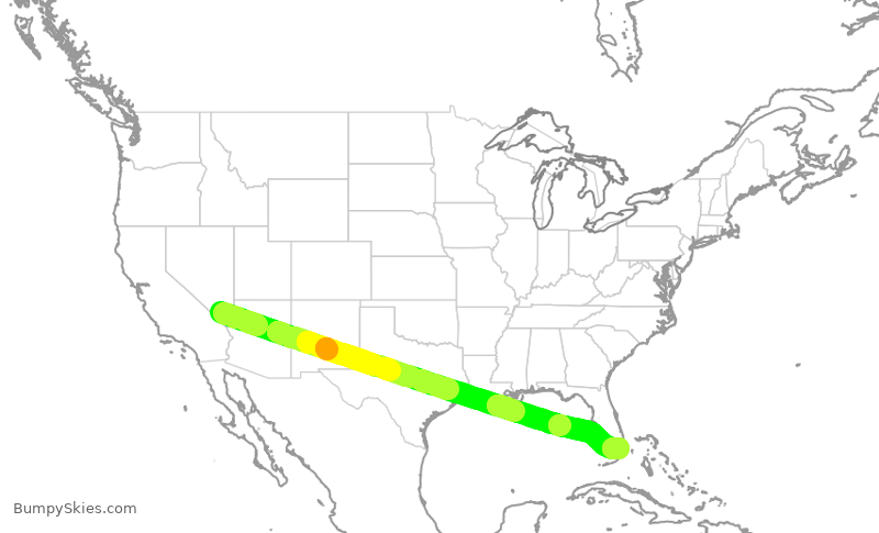 Turbulence forecast map for AAL1297, LAS to MIA