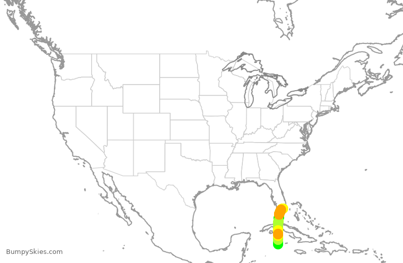 Turbulence forecast map for AAL1300, GCM to MIA