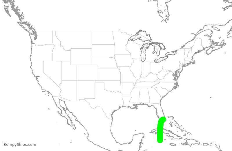Turbulence forecast map for AAL1301, WCR to MIA