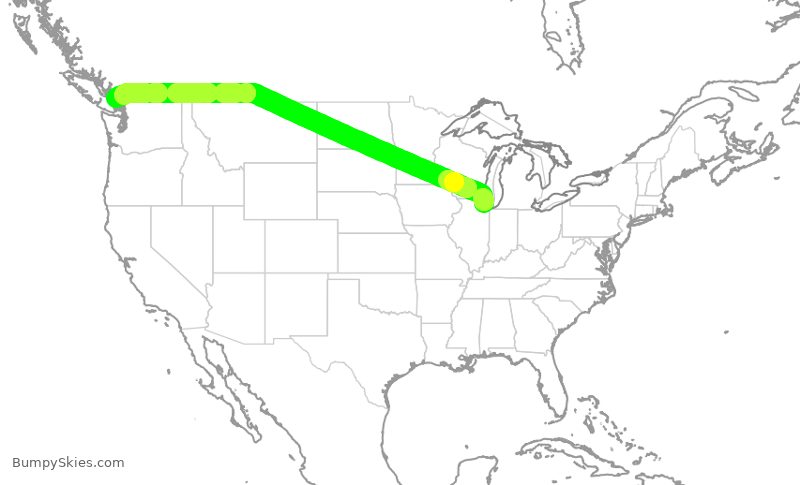 Turbulence forecast map for AAL1305, ORD to YVR