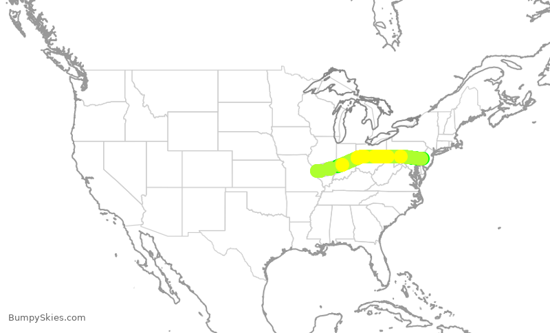 Turbulence forecast map for AAL1308, STL to PHL