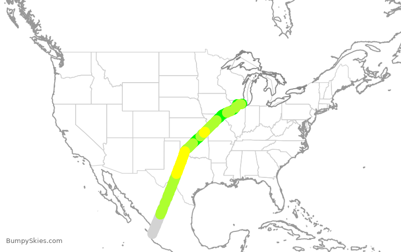 Turbulence forecast map for AAL1309, MPR to ORD