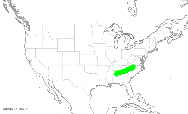 Turbulence forecast map for AAL130, GSO to BHM