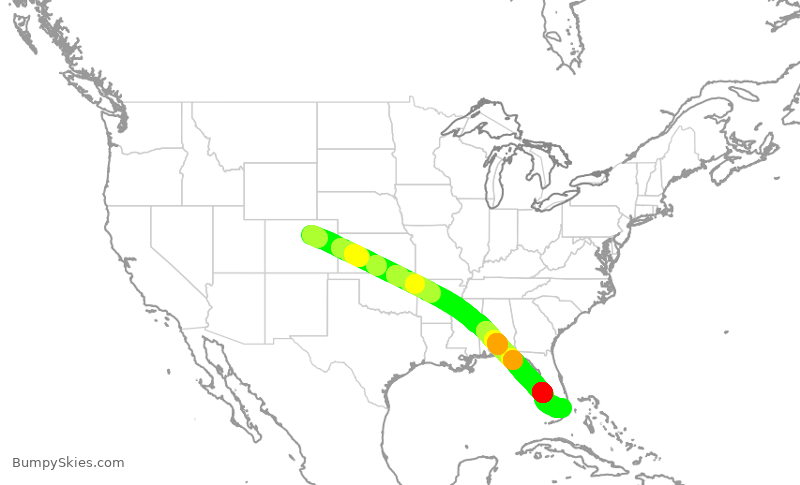Turbulence forecast map for AAL1310, DEN to MIA