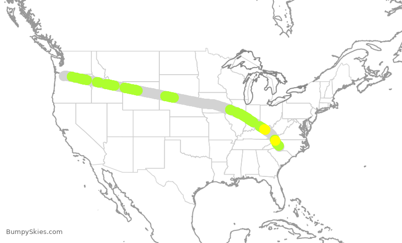 Turbulence forecast map for AAL1310, PDX to CLT