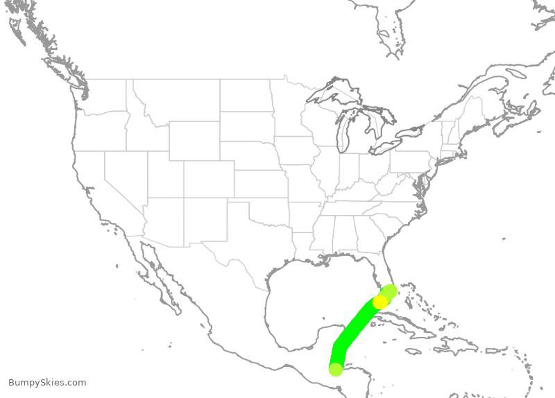 Turbulence forecast map for AAL1312, SAP to MIA