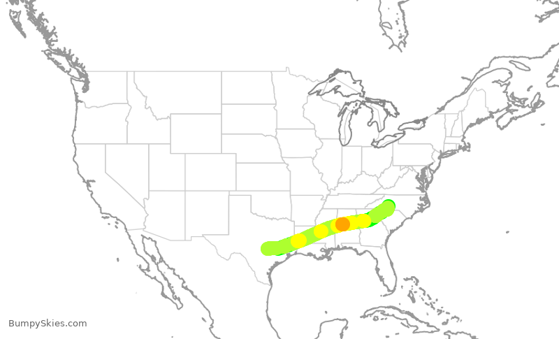 Turbulence forecast map for AAL1320, AUS to CLT