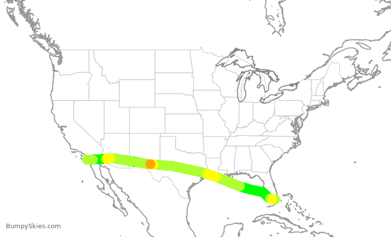 Turbulence forecast map for AAL1323, SAN to MIA