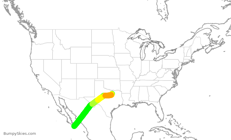 Turbulence forecast map for AAL1324, SJD to DFW