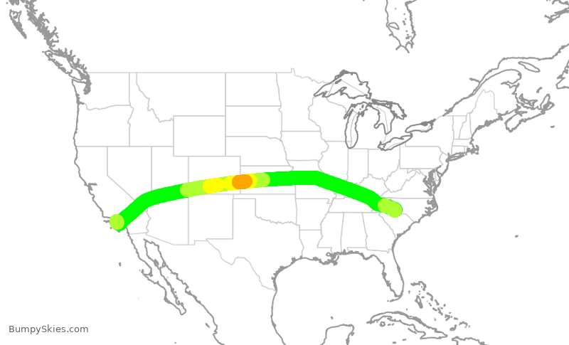 Turbulence forecast map for AAL1325, LAX to CLT