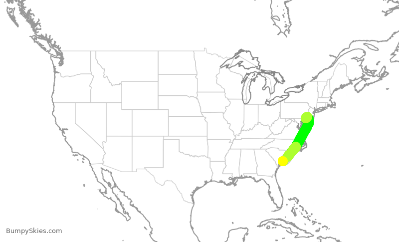Turbulence forecast map for AAL1328, CHS to PHL