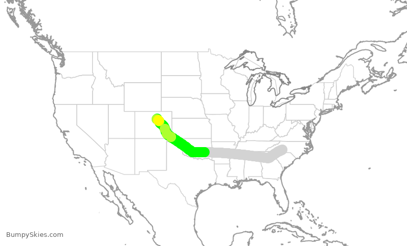 Turbulence forecast map for AAL1328, CLT to DEN