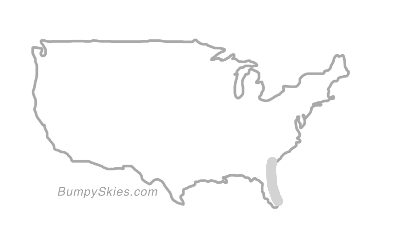 Map of continental US with illustrated flight path and turbulence forecast (described in text below)