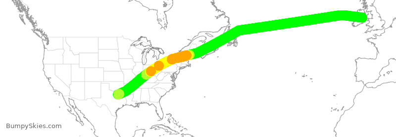 Turbulence forecast map for AAL132, DFW to DUB