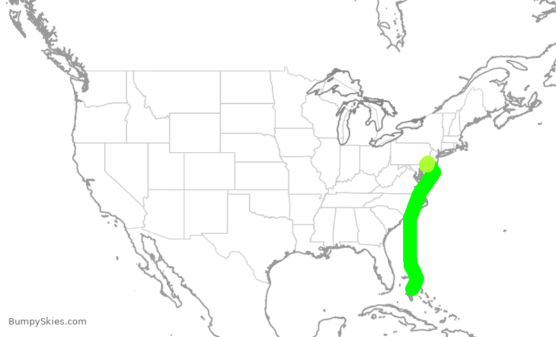 Turbulence forecast map for AAL1331, NAS to PHL