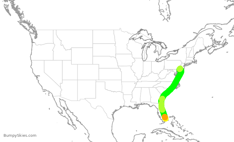Turbulence forecast map for AAL1333, FLL to PHL