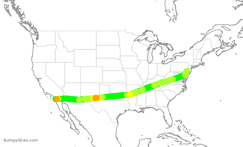Turbulence forecast map for AAL1333, SAN to PHL
