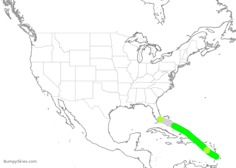Turbulence forecast map for AAL1335, MIA to UVF