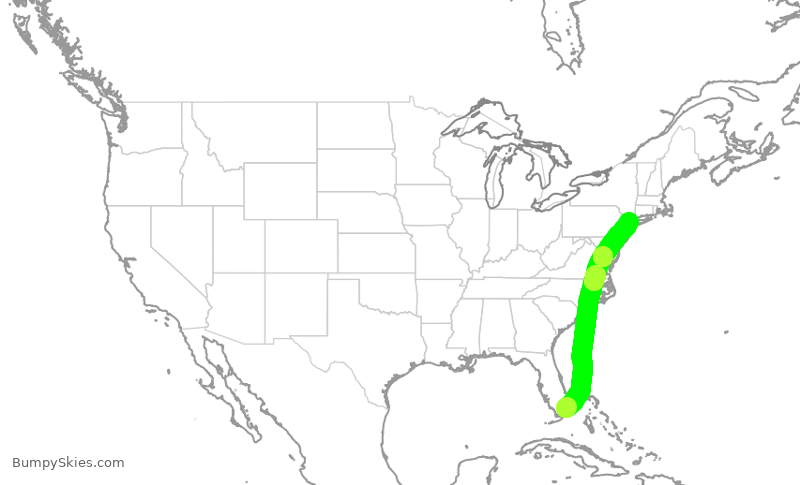 Turbulence forecast map for AAL1337, MIA to LGA