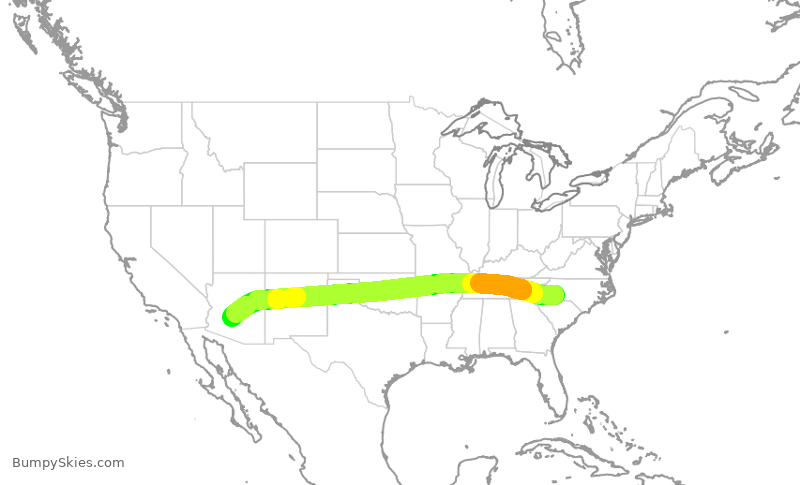 Turbulence forecast map for AAL1339, CLT to PHX
