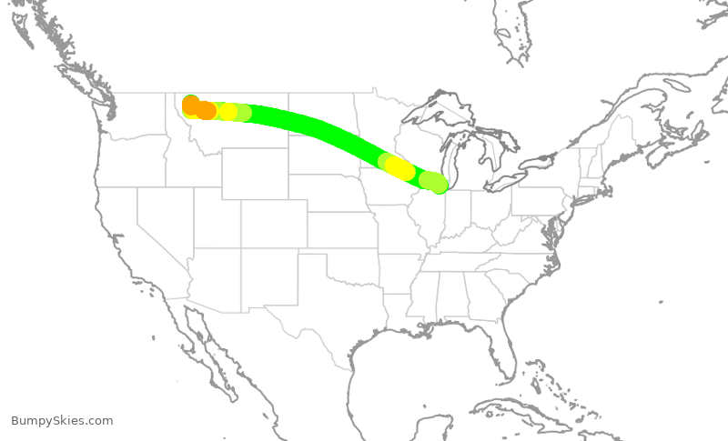 Turbulence forecast map for AAL1339, FCA to ORD