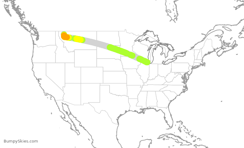 Turbulence forecast map for AAL1339, ORD to FCA