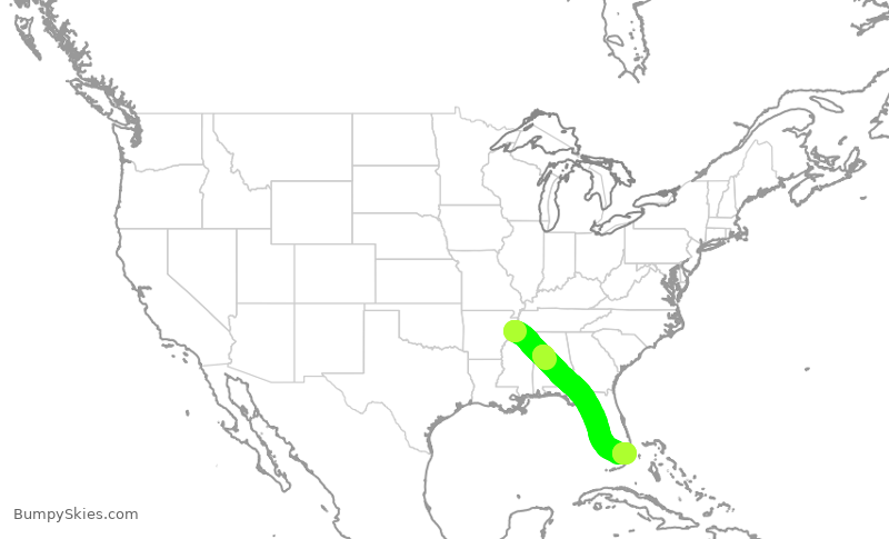 Turbulence forecast map for AAL1340, MEM to MIA