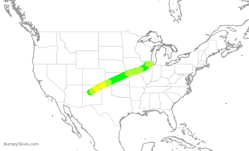 Turbulence forecast map for AAL1341, ABQ to ORD