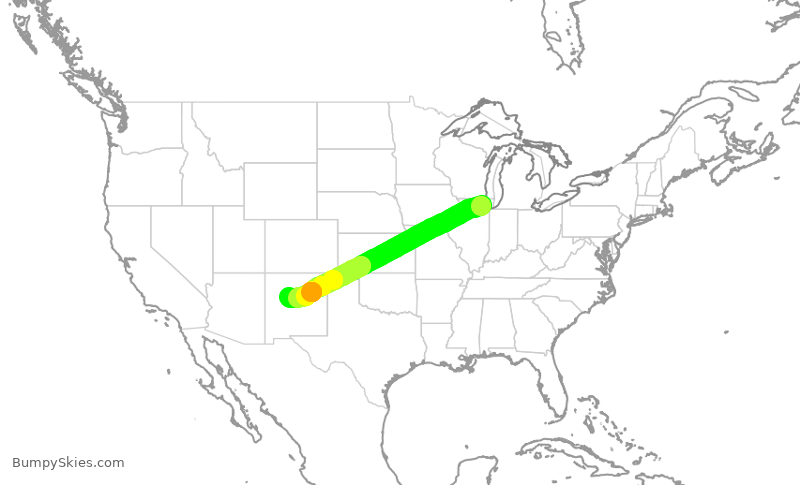 Turbulence forecast map for AAL1341, ORD to ABQ