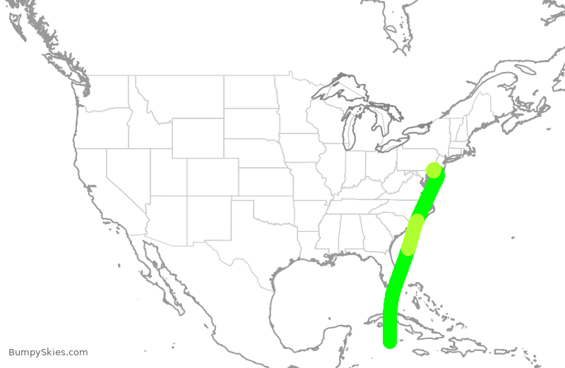 Turbulence forecast map for AAL1345, WCR to PHL