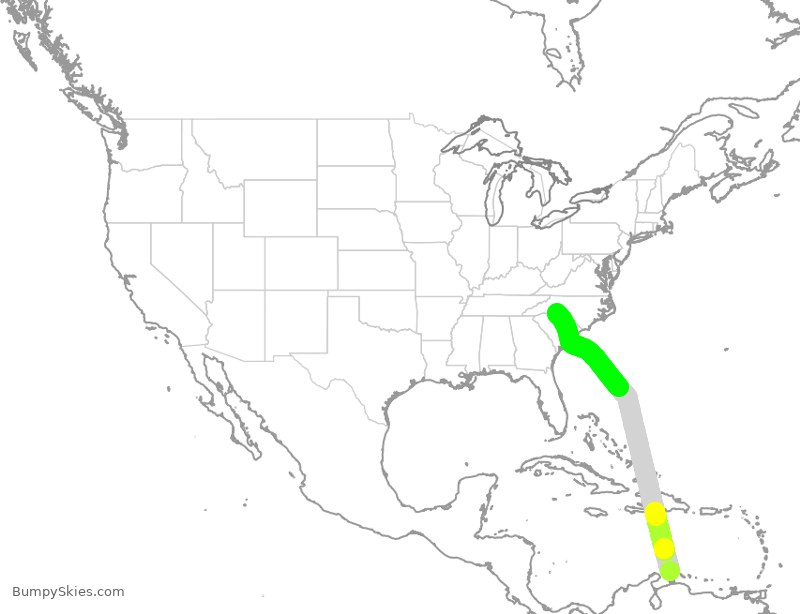 Turbulence forecast map for AAL1346, NCA to CLT