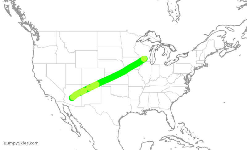 Turbulence forecast map for AAL1351, MSN to PHX
