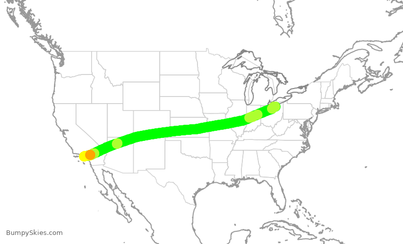 Turbulence forecast map for AAL1352, CLE to LAX