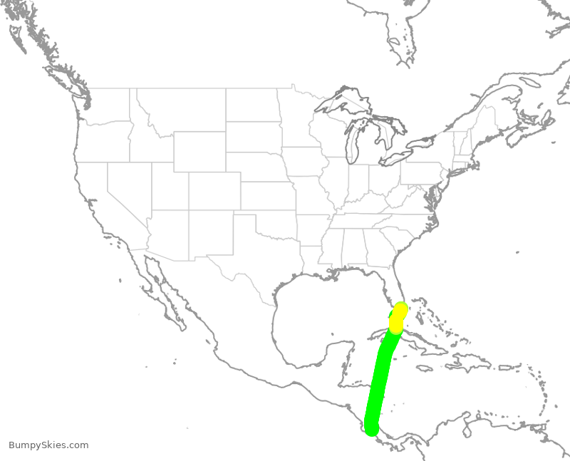 Turbulence forecast map for AAL1353, MIA to SJO