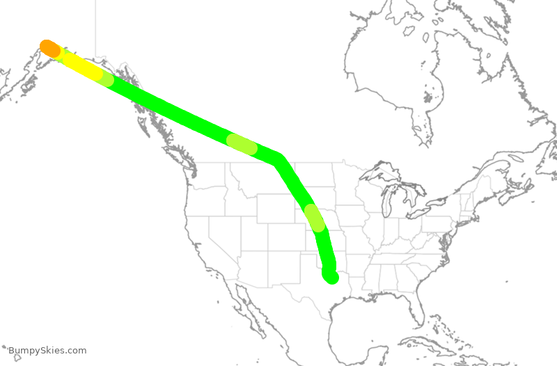 Turbulence forecast map for AAL1355, ANC to DFW